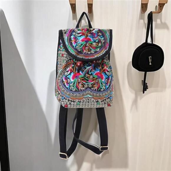 Vintage Embroidered Women Backpack Ethnic Travel Handbag Shoulder Bag - Picture 2 of 7